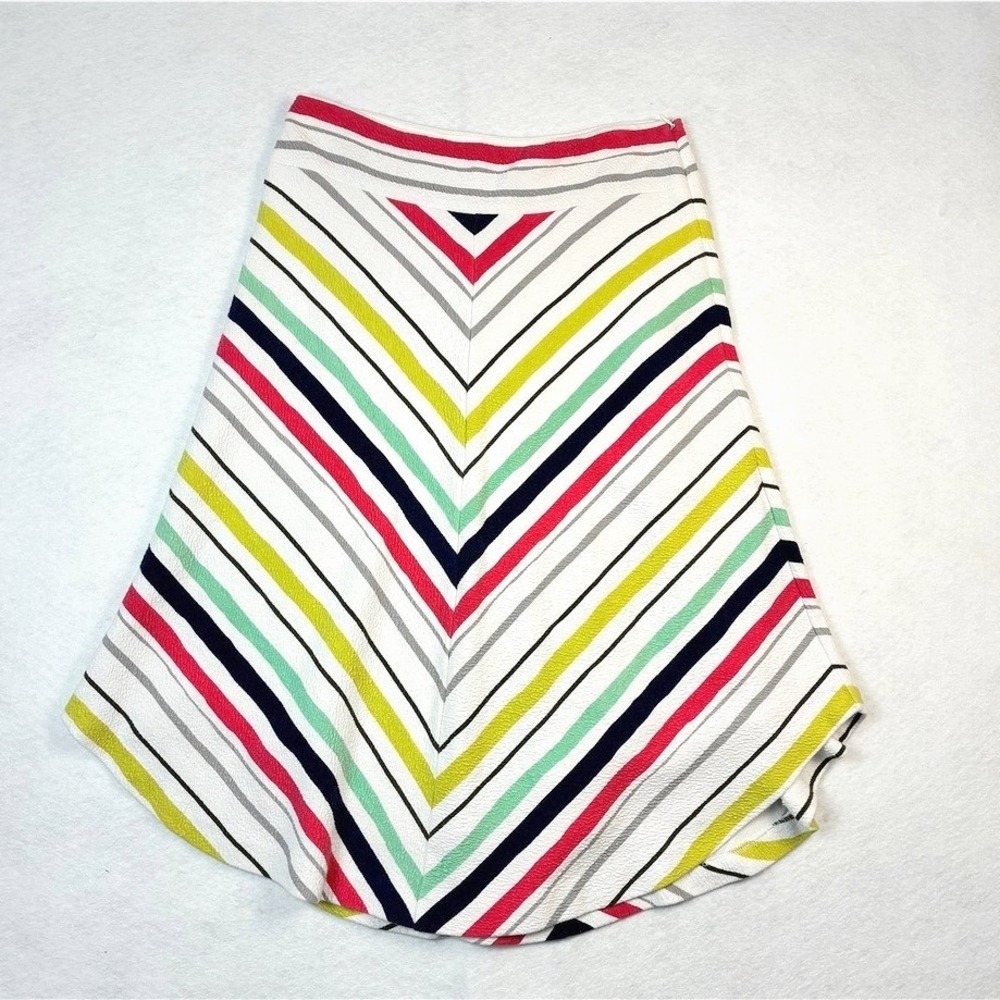 Maeve Midi Skirt Cotton Knit in Multicolor Chevron, Retro Preppy, Feminine Small